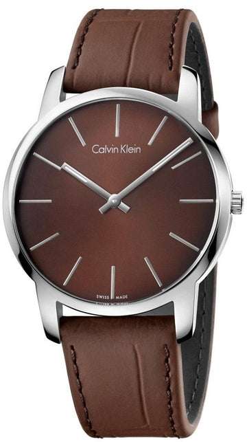  Shop Authentic Calvin Klein City Brown Dial Brown Leather Strap Watch for Men - K2G211GK - Luxxuri
