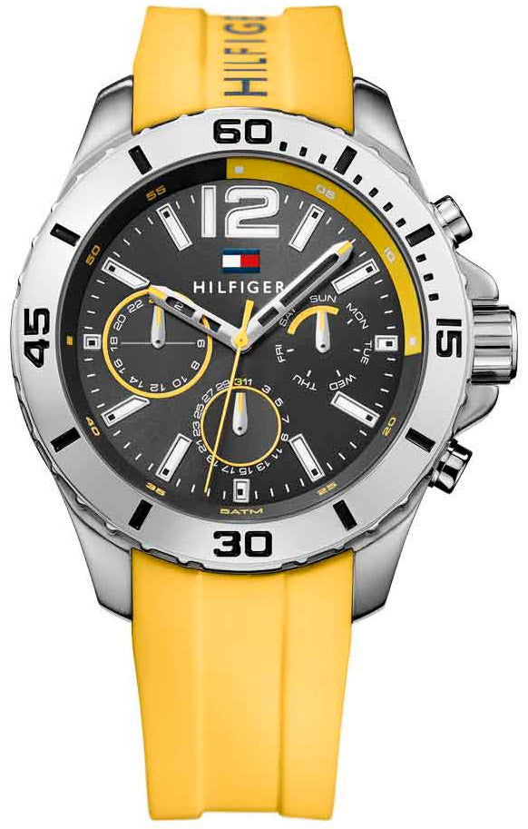  Shop Authentic Tommy Hilfiger Sports Multifunction Black Dial Yellow Rubber Strap Watch for Men - 1791144 - Luxxuri