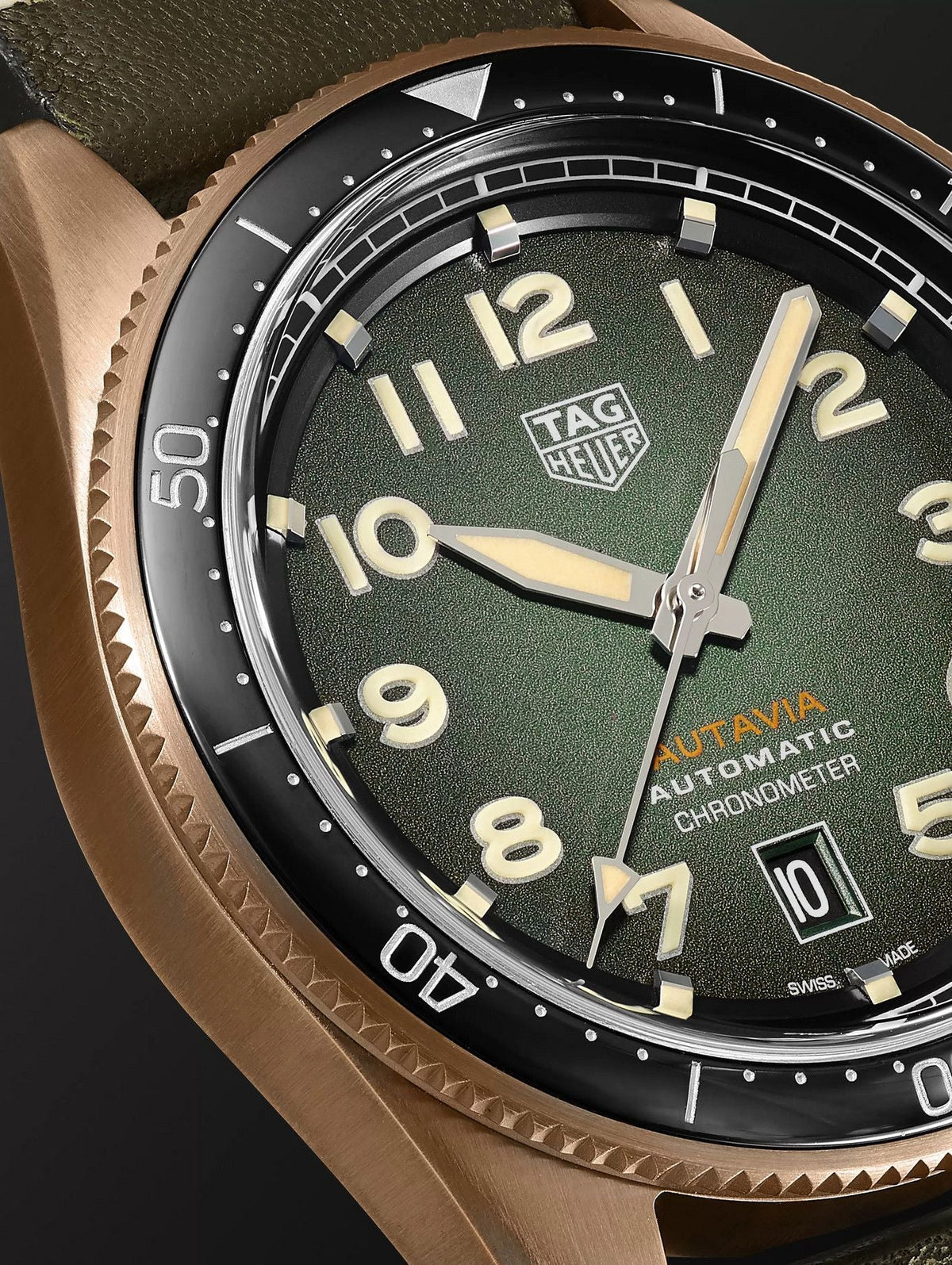 Shop Authentic Tag Heuer Autavia Calibre 5 Automatic Olive Green Dial Green Leather Strap Watch for Men - WBE5190.FC8268 - Luxxuri
