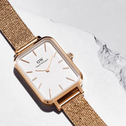  Shop Authentic Daniel Wellington Quadro Melrose White Dial Gold Mesh Strap Watch For Women - DW00100431 - Luxxuri