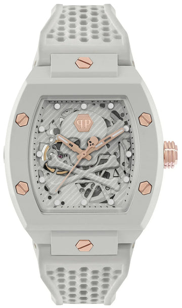 Philipp Plein The Skeleton White Dial White Silicone Strap Watch for Men - PWVBA0123