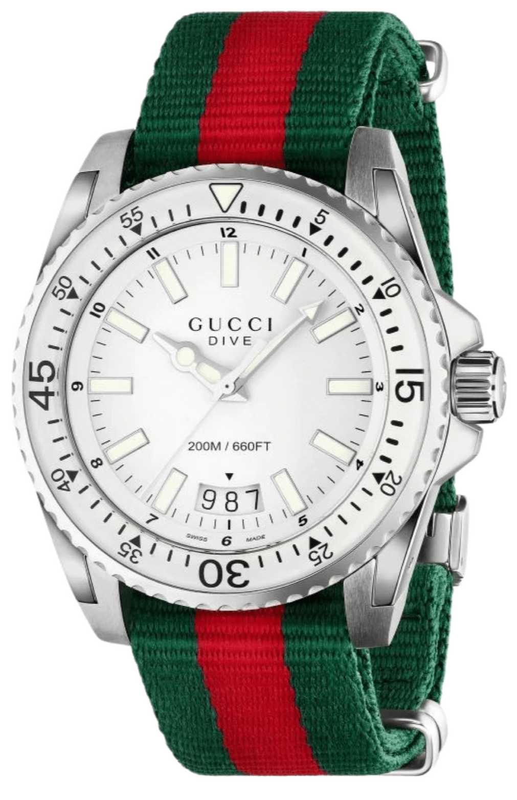  Shop Authentic Gucci Dive White Dial Red & Green Nylon Strap Watch For Men - YA136207 - Luxxuri