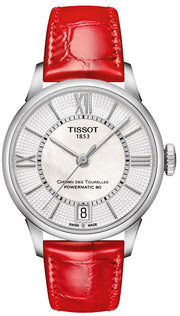  Shop Authentic Tissot Chemin Des Tourelles Powermatic 80 Mother of Pearl White Dial Red Leather Strap Watch For Women - T099.207.16.118.00 - Luxxuri