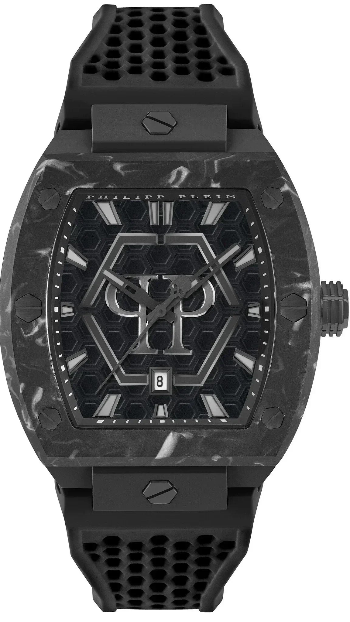 Philipp Plein Hexagon Phantom Black Dial Black Silicone Strap Watch For Men- PWPUA0624