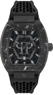 Philipp Plein Hexagon Phantom Black Dial Black Silicone Strap Watch For Men- PWPUA0624