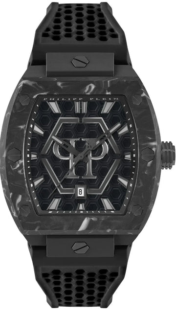 Philipp Plein Hexagon Phantom Black Dial Black Silicone Strap Watch For Men- PWPUA0624