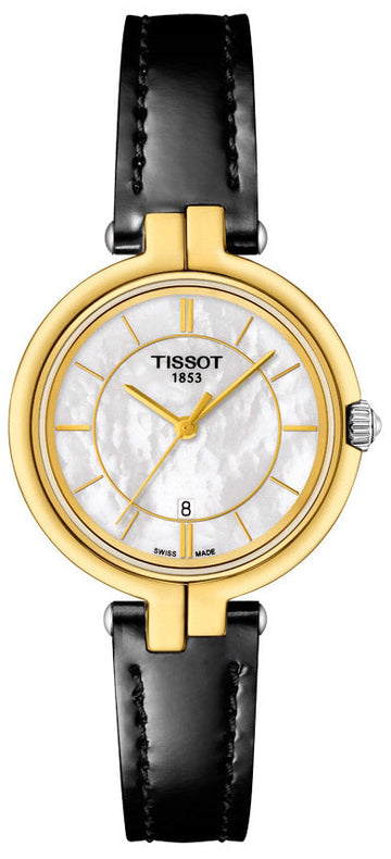  Shop Authentic Tissot Flamingo Mother of Pearl White Dial Black Leather Strap Watch For Women - T094.210.26.111.00 - Luxxuri