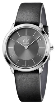  Shop Authentic Calvin Klein Minimal Grey Dial Black Leather Strap Watch for Men - K3M221C4 - Luxxuri