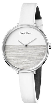  Shop Authentic Calvin Klein Rise White Grey Dial White Leather Strap Watch for Women - K7A231L6 - Luxxuri