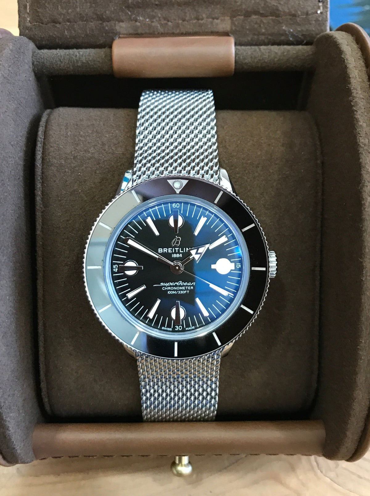  Shop Authentic Breitling Superocean Heritage '57 Black Dial Silver Mesh Bracelet Watch for Men - A10370121B1A1 - Luxxuri