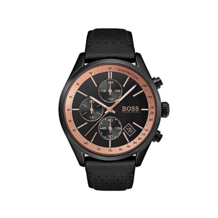  Shop Authentic Hugo Boss Grand Prix Chronograph Black Dial Black Leather Strap Watch for Men - 1513550 - Luxxuri