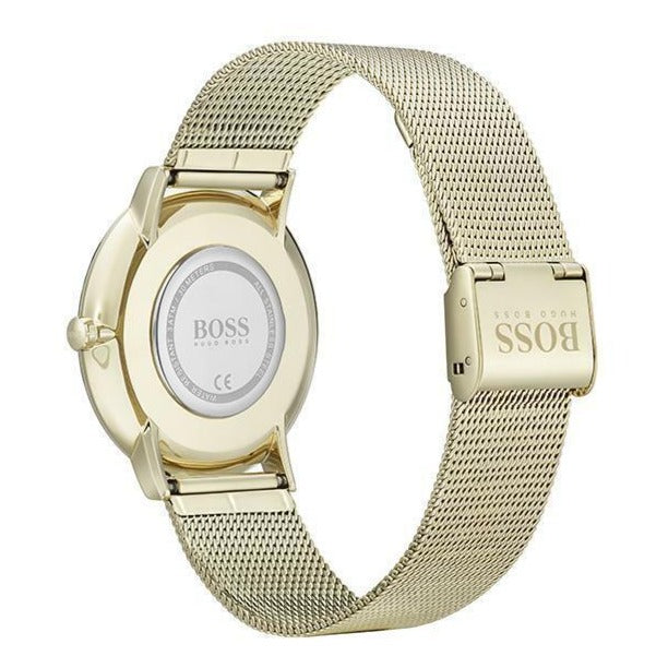  Shop Authentic Hugo Boss Horizon Quartz Black Dial Gold Mesh Bracelet Watch For Men - 1513735 - Luxxuri