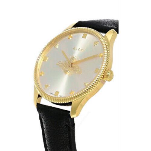  Shop Authentic Gucci G Timeless Quartz Silver Dial Black Leather Strap Watch For Women - YA1264181 - Luxxuri