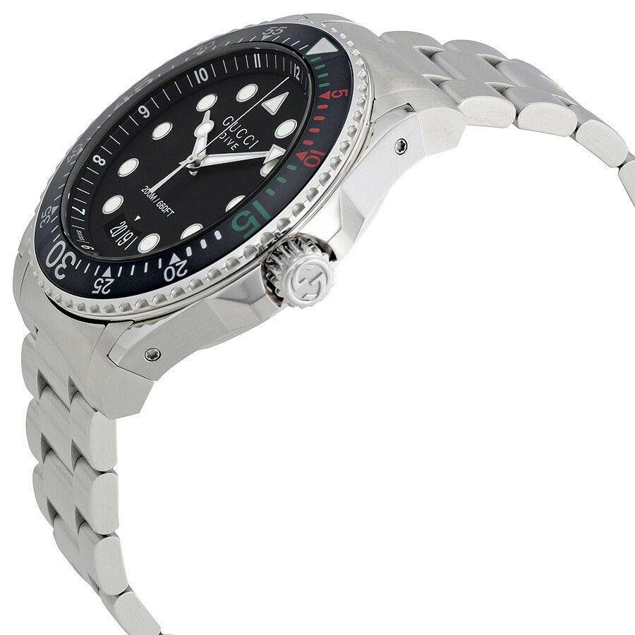  Shop Authentic Gucci Dive Analog Black Dial Silver Steel Strap Watch For Men - YA136208 - Luxxuri