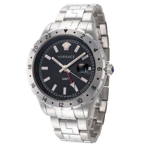  Shop Authentic Versace Hellenyium GMT Black Dial Silver Steel Strap Watch for Men - V11020015 - Luxxuri