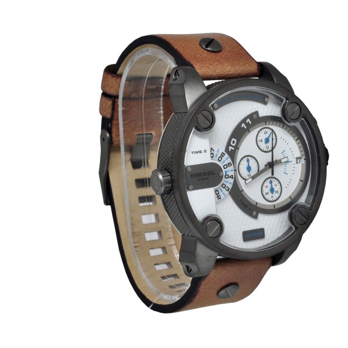  Shop Authentic Diesel SBA Dual Time Chronograph White Dial Brown Leather Strap Watch For Men - DZ7269 - Luxxuri