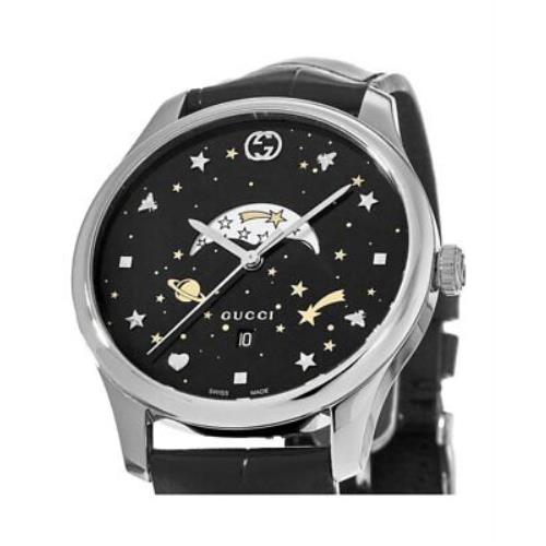  Shop Authentic Gucci G-Timeless Moonphase Black Dial Black Leather Strap Watch For Men - YA126327 - Luxxuri