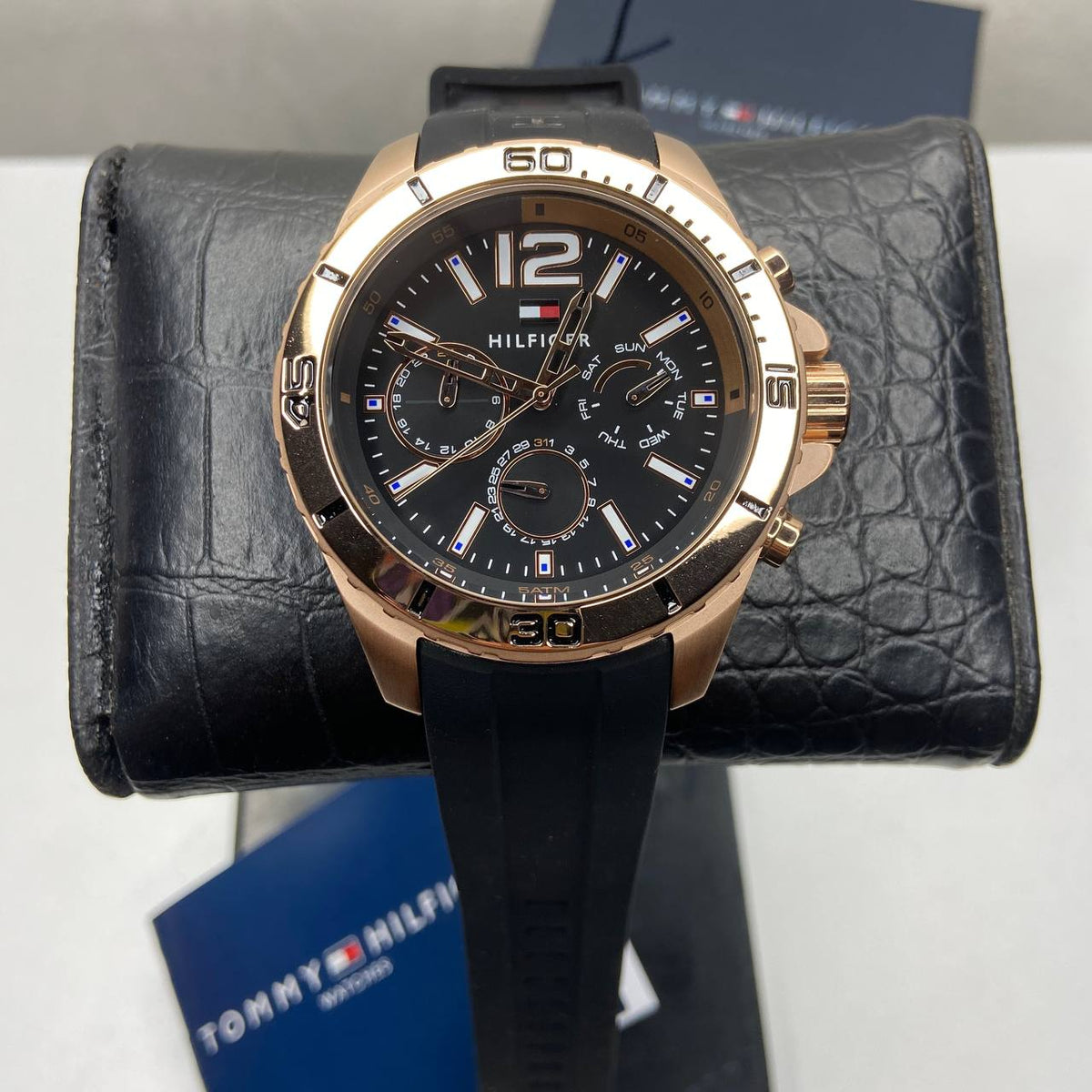 Shop Authentic Tommy Hilfiger Sport Multifunction Black Dial Black Rubber Strap Watch for Men - 1791145 - Luxxuri