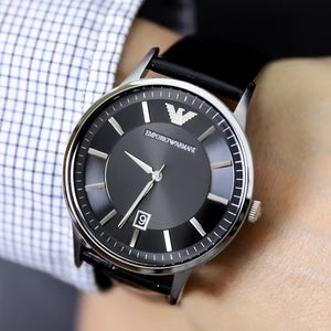  Shop Authentic Emporio Armani Renato Analog Black Dial Black Leather Strap Watch For Men - AR11186 - Luxxuri