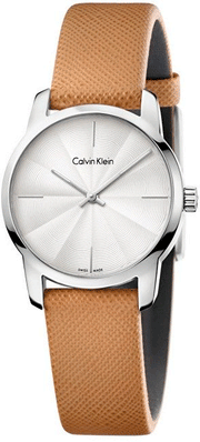  Shop Authentic Calvin Klein City Silver Dial Orange Leather Strap Watch for Women - K2G231G6 - Luxxuri