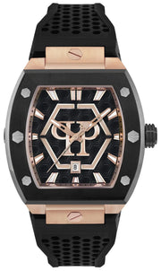 Philipp Plein Hexagon Phantom Black Dial Black Silicone Strap Watch For Men- PWPUA0124