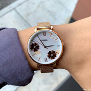  Shop Authentic Fossil Jacqueline Three-Hand White Dial Rose Gold Mesh Bracelet Watch for Women - ES4534 - Luxxuri