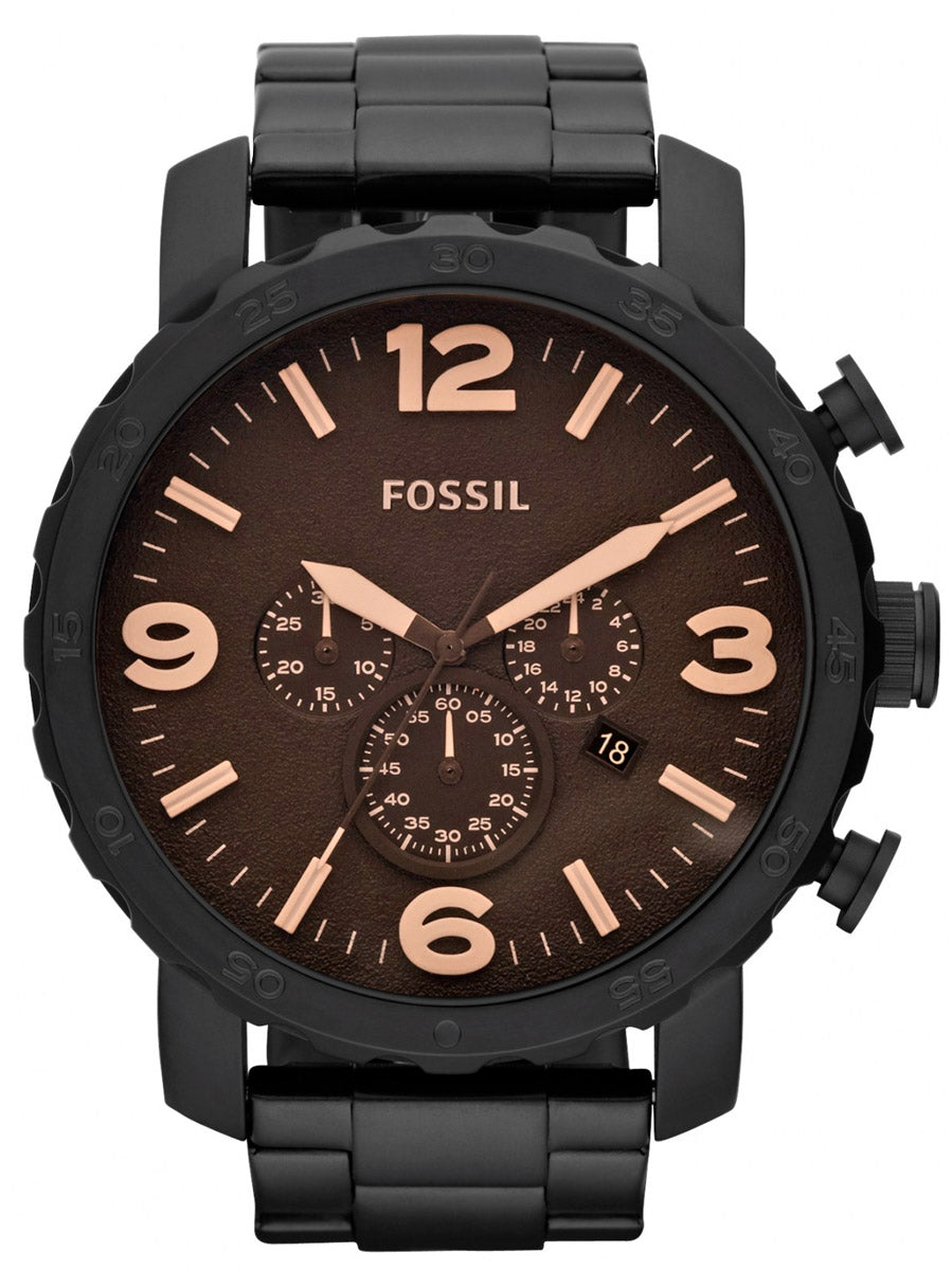  Shop Authentic Fossil Nate Chrongraph Ion Plated Black Dial Black Steel Strap Watch for Men - JR1356 - Luxxuri