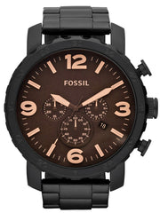  Shop Authentic Fossil Nate Chrongraph Ion Plated Black Dial Black Steel Strap Watch for Men - JR1356 - Luxxuri