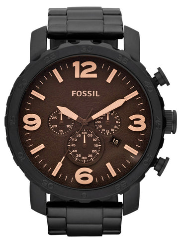  Shop Authentic Fossil Nate Chrongraph Ion Plated Black Dial Black Steel Strap Watch for Men - JR1356 - Luxxuri
