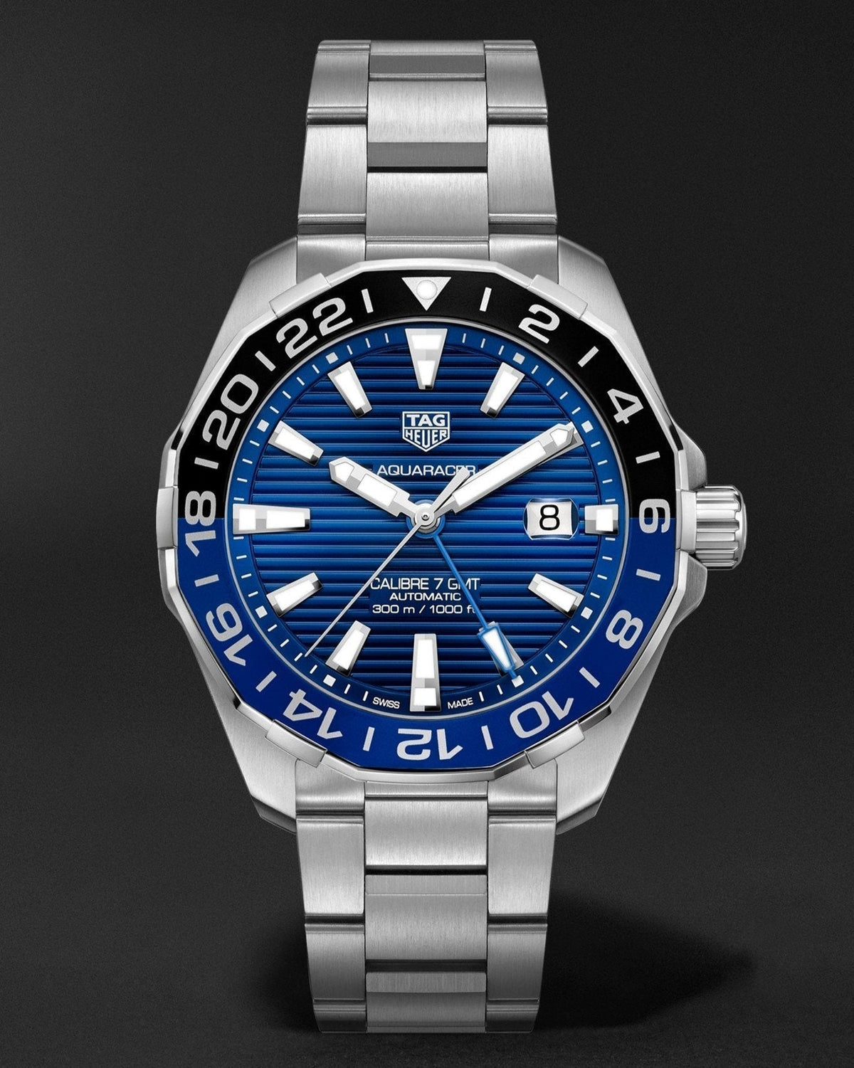  Shop Authentic Tag Heuer Aquaracer GMT Calibre 6 Automatic Blue Dial Silver Steel Strap Watch for Men - WAY201T.BA0927 - Luxxuri