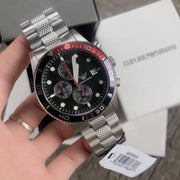  Shop Authentic Emporio Armani Chronograph Black Dial Silver Stainless Steel Watch For Men - AR5855 - Luxxuri