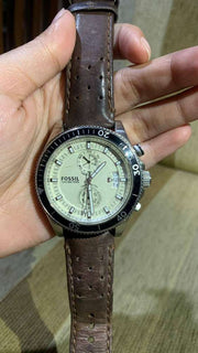  Shop Authentic Fossil Wakefield Chronograph White Dial Brown Leather Strap Watch for Men - CH2943 - Luxxuri