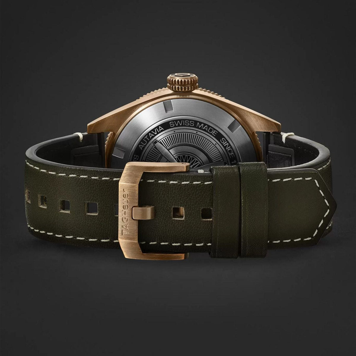  Shop Authentic Tag Heuer Autavia Calibre 5 Automatic Olive Green Dial Green Leather Strap Watch for Men - WBE5190.FC8268 - Luxxuri