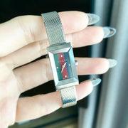  Shop Authentic Gucci G Frame Quartz Diamonds Green & Red Mother of Pearl Dial Silver Mesh Bracelet Watch For Women - YA147510 - Luxxuri