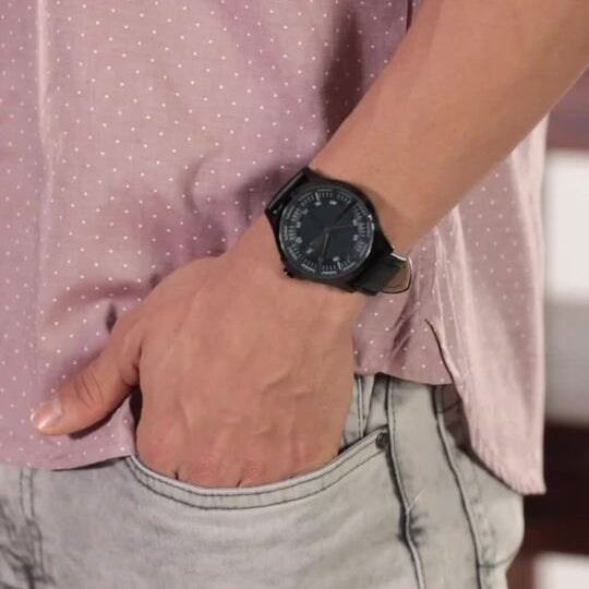  Shop Authentic Armani Exchange Hampton Quartz Blue Dial Black Leather Strap Watch for Men - AX2411 - Luxxuri