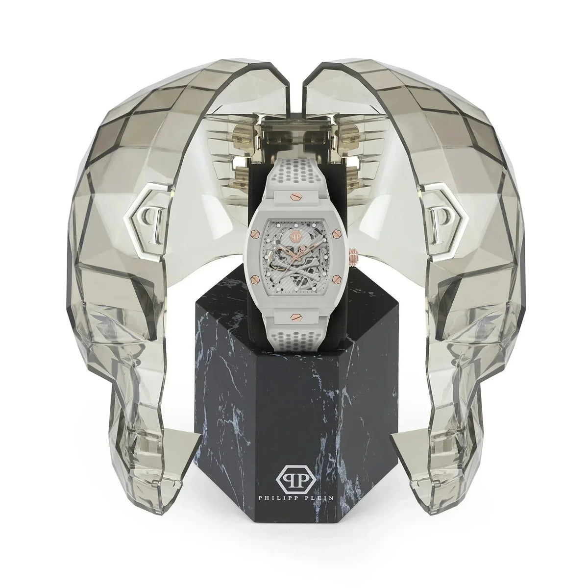 Philipp Plein The Skeleton White Dial White Silicone Strap Watch for Men - PWVBA0123