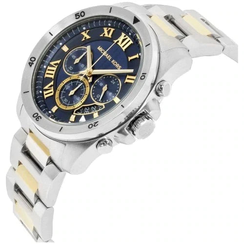  Shop Authentic Michael Kors Brecken Chronograph Blue Dial Two Tone Steel Strap Watch For Men - MK8437 - Luxxuri