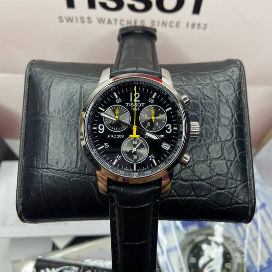  Shop Authentic Tissot T Race PRC 200 Chronograph Quartz Black Dial Black Leather Strap Watch for Men - T17.1.526.52 - Luxxuri