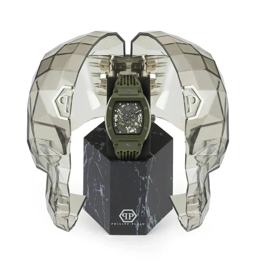 Philipp Plein The Skeleton Green Dial Green Silicone Strap Watch for Men- PWVBA0223