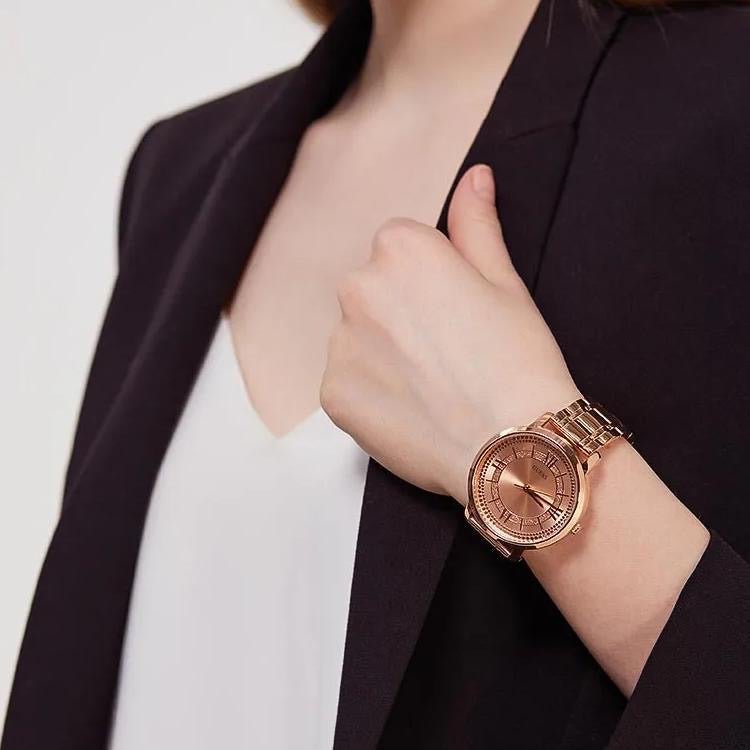  Shop Authentic Guess Montauk Rose Gold Dial Rose Gold Steel Strap Watch For Women - W0933L3 - Luxxuri