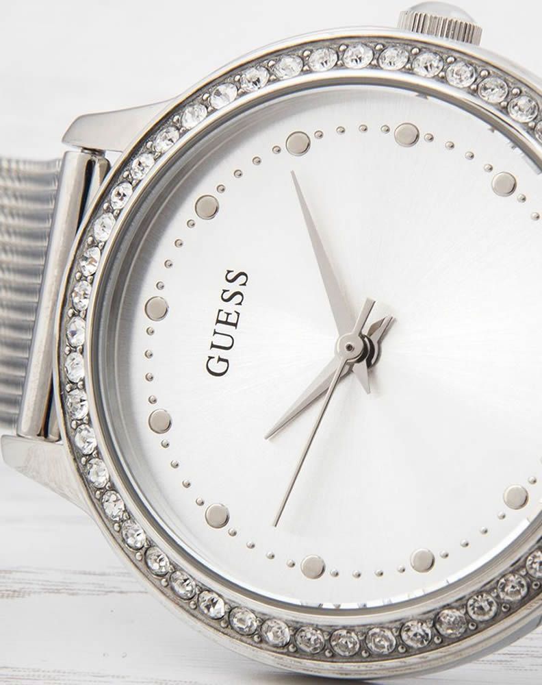  Shop Authentic Guess Chelsea Quartz Silver Dial Silver Mesh Strap Watch For Women - W0647L6 - Luxxuri