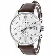  Shop Authentic Hugo Boss Navigator White Dial Brown Leather Strap Watch for Men - 1513495 - Luxxuri