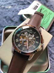  Shop Authentic Fossil Grant Automatic Skeleton Black Dial Brown Leather Strap Watch for Men - ME3095 - Luxxuri
