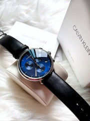  Shop Authentic Calvin Klein High Noon Chronograph Blue Dial Black Leather Strap Watch for Men - K8M271CN - Luxxuri
