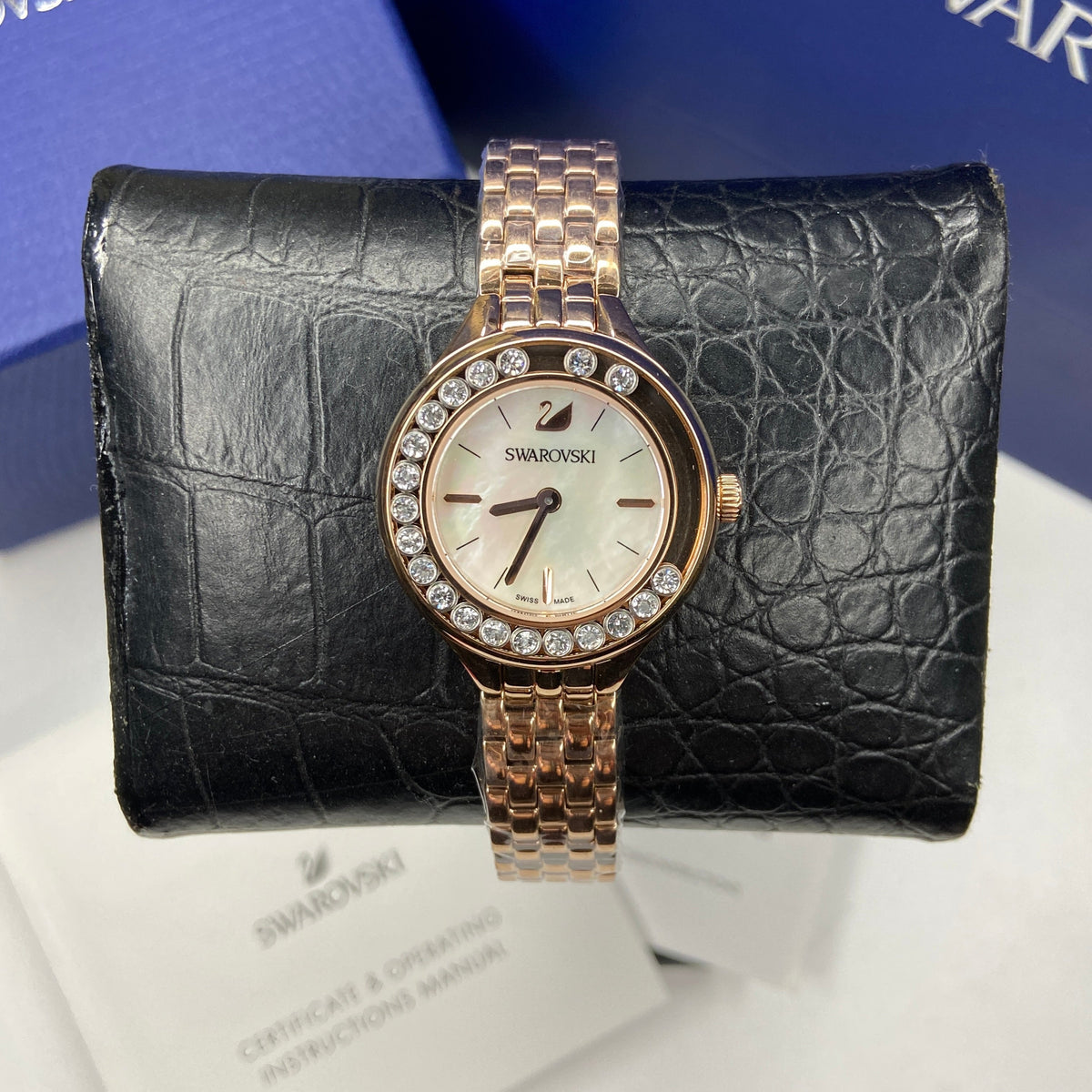  Shop Authentic Swarovski Lovely Crystals Mother of Pearl Dial Rose Gold Steel Strap Watch for Women - 5261496 - Luxxuri