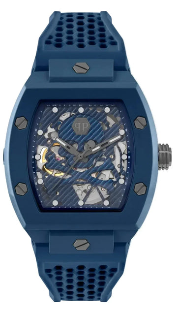 Philipp Plein The SKeleton Blue Dial Blue Silicone Strap Watch for Men - PWVBA0323