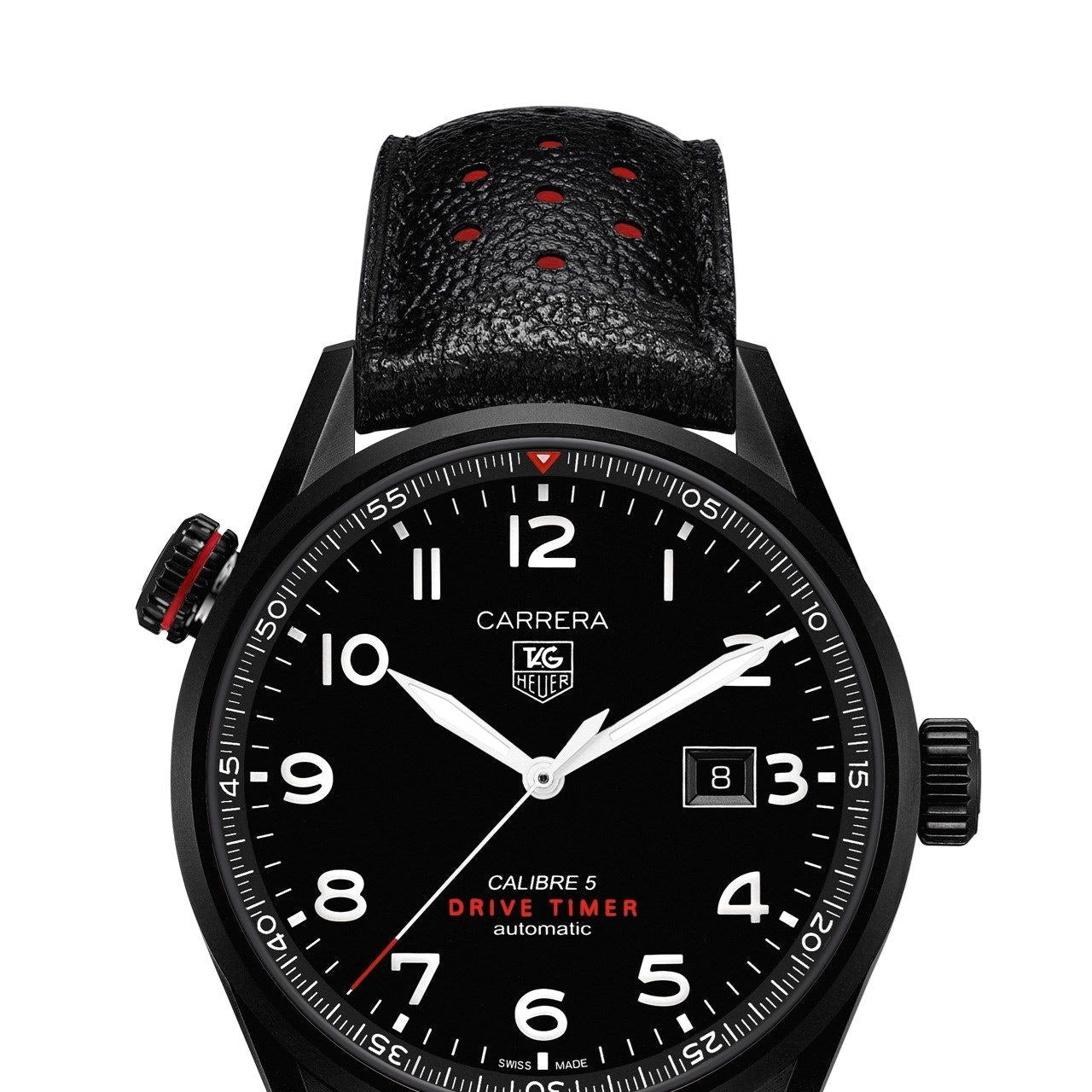  Shop Authentic Tag Heuer Carrera Calibre 5 Drive Timer Black Dial Black Leather Strap Watch for Men - WAR2A80.FC6337 - Luxxuri