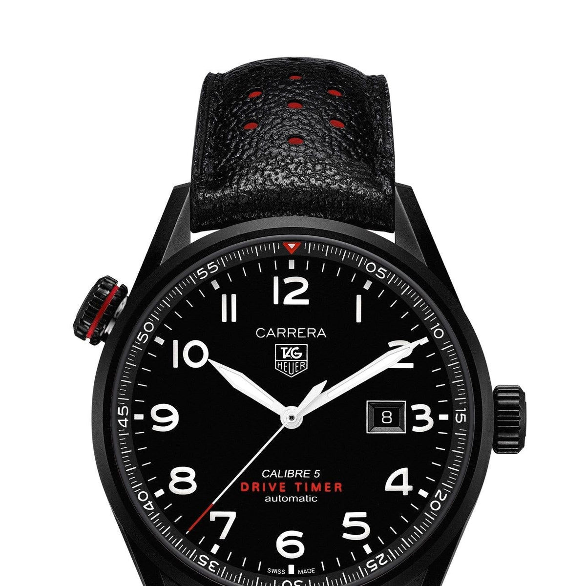  Shop Authentic Tag Heuer Carrera Calibre 5 Drive Timer Black Dial Black Leather Strap Watch for Men - WAR2A80.FC6337 - Luxxuri