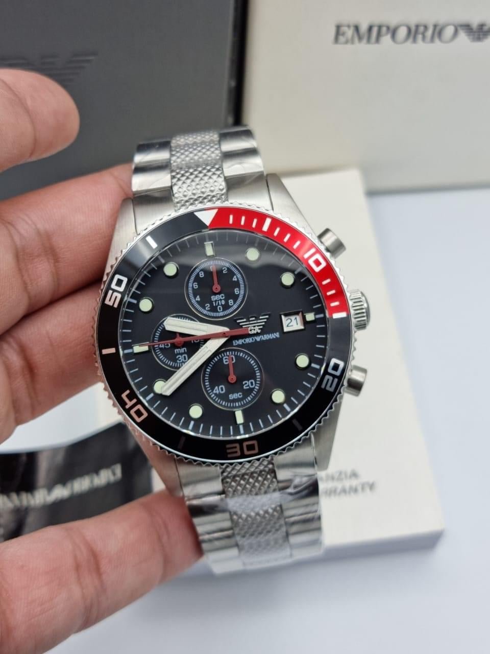  Shop Authentic Emporio Armani Chronograph Black Dial Silver Stainless Steel Watch For Men - AR5855 - Luxxuri