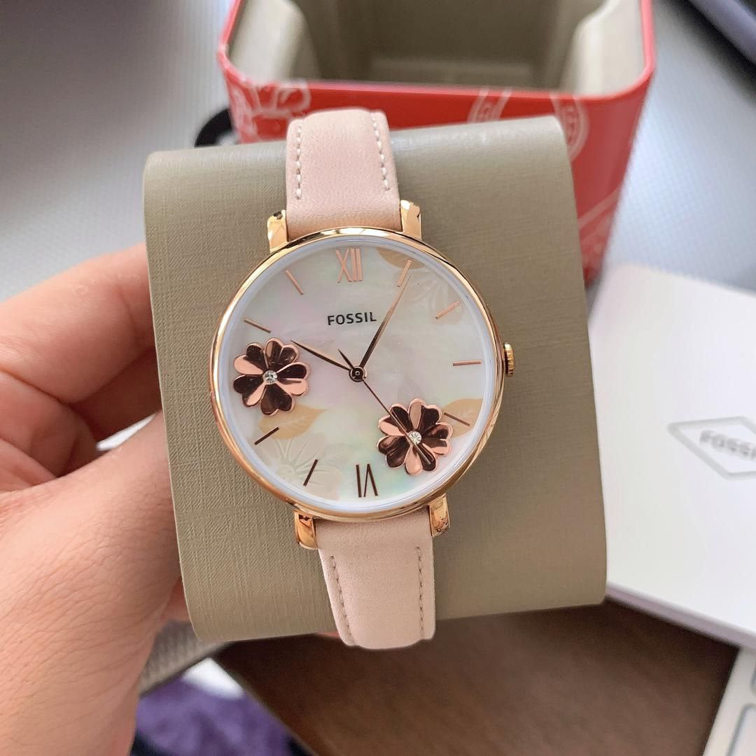  Shop Authentic Fossil Jacqueline Three Hand Mother of Pearl Dial Pink Leather Strap Watch for Women - ES4671 - Luxxuri